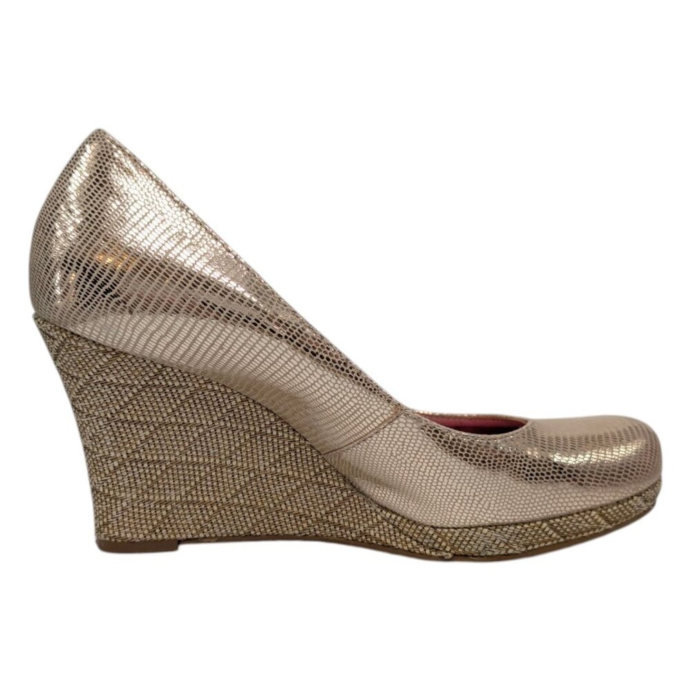 Lilly Pulitzer Resort Chic Wedge Pumps Womens Gold Metallic 3.25" Heels Size 6.5